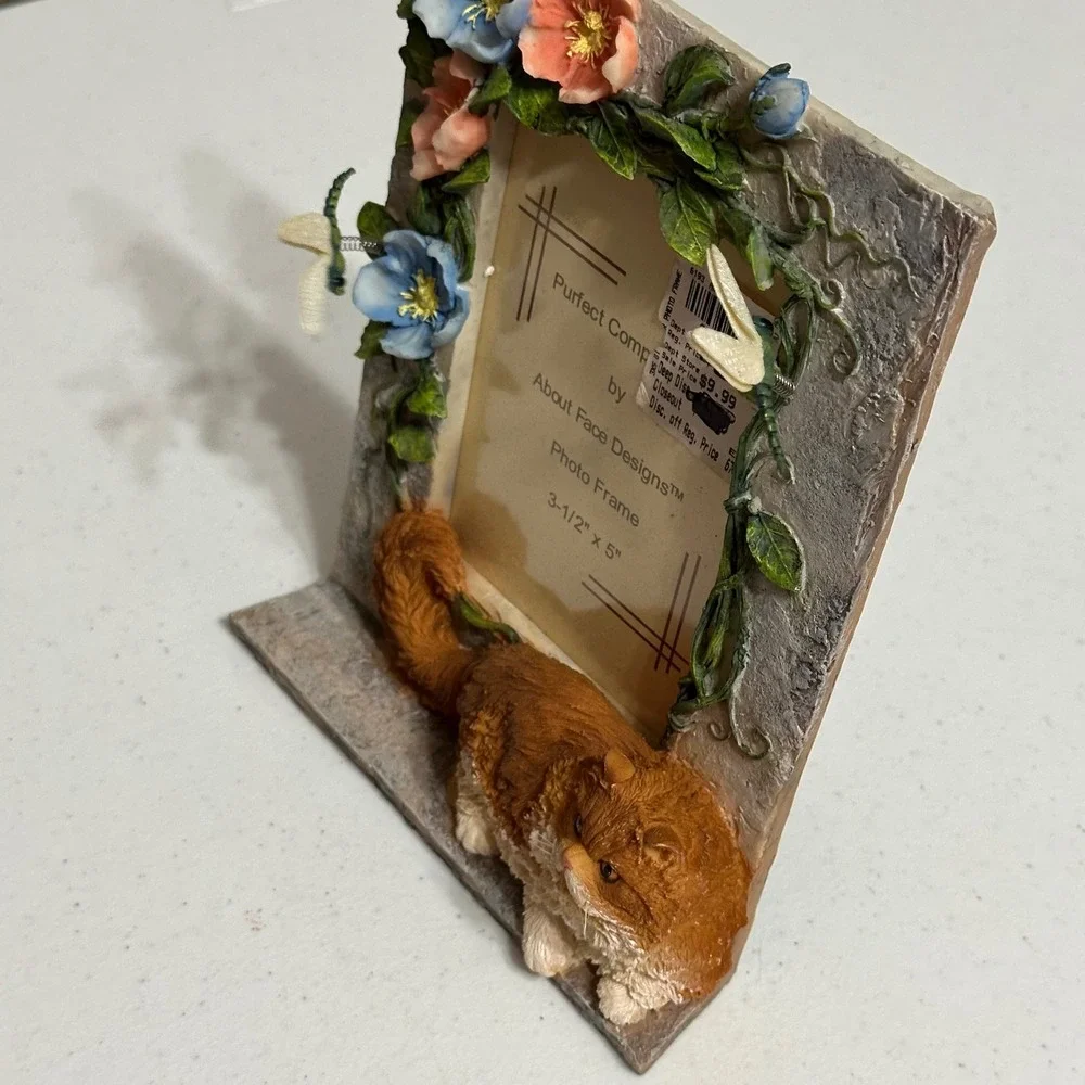 About Face Designs Purfect Companions Persian Cat Floral Photo Frame 3.5x5 VTG